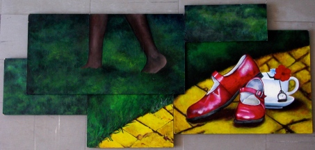 Grade 10: Via Expectations (acrylic paint). It had something to do with abandoning the shoes of conventions, conformity, regulations and restrictions.